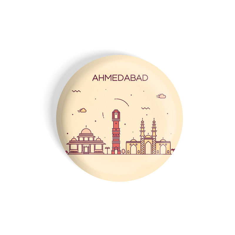 dhcrafts Round Fridge Magnet Brown Color Ahmedabad Glossy Finish Design Pack of 1 (58 mm)